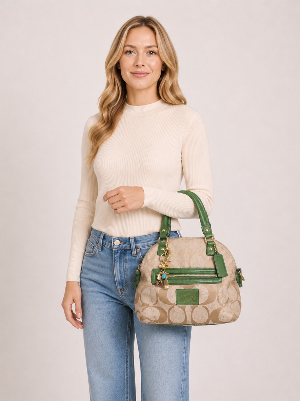 Coach Daisy Green and Cream Shoulder Bag